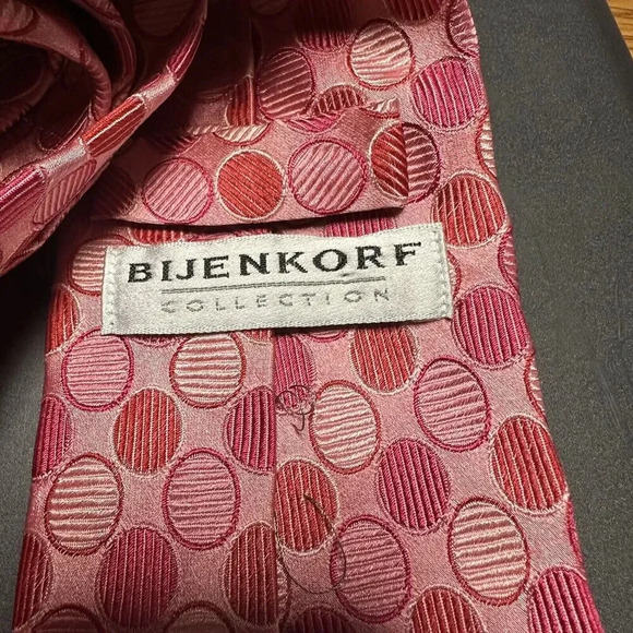 Men’s Bijenkorf Collection Pink Circles 100% Silk Necktie Made In Italy - Picture 3 of 5